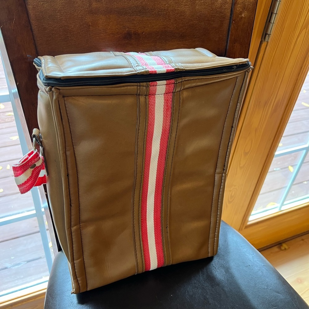 Vintage PANTOS Soft Sided Brown Vinyl Cooler Man Bag Wine Bag 1970s Retro